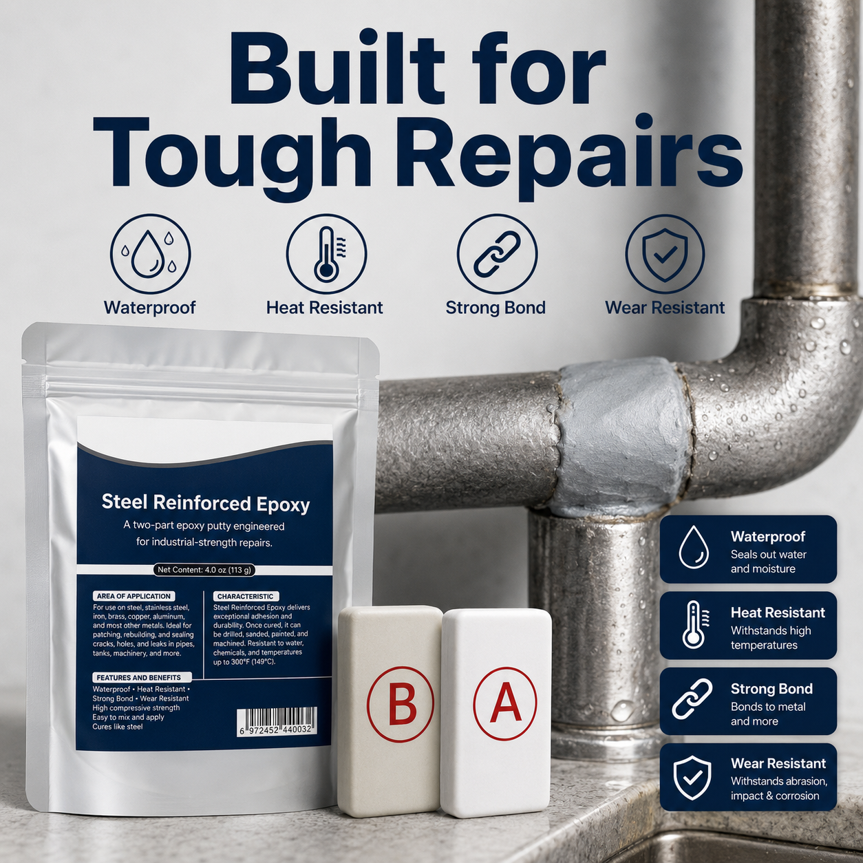 💥🏠Steel Reinforced Epoxy Repair Putty — Universal Glue for Metal, Wood, Plastic